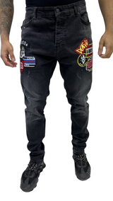Plus Size Herenjeans 'the Dutchvibes Black Badged met Emblemen - Herenkleding Vibes Fashion (6829193265235)