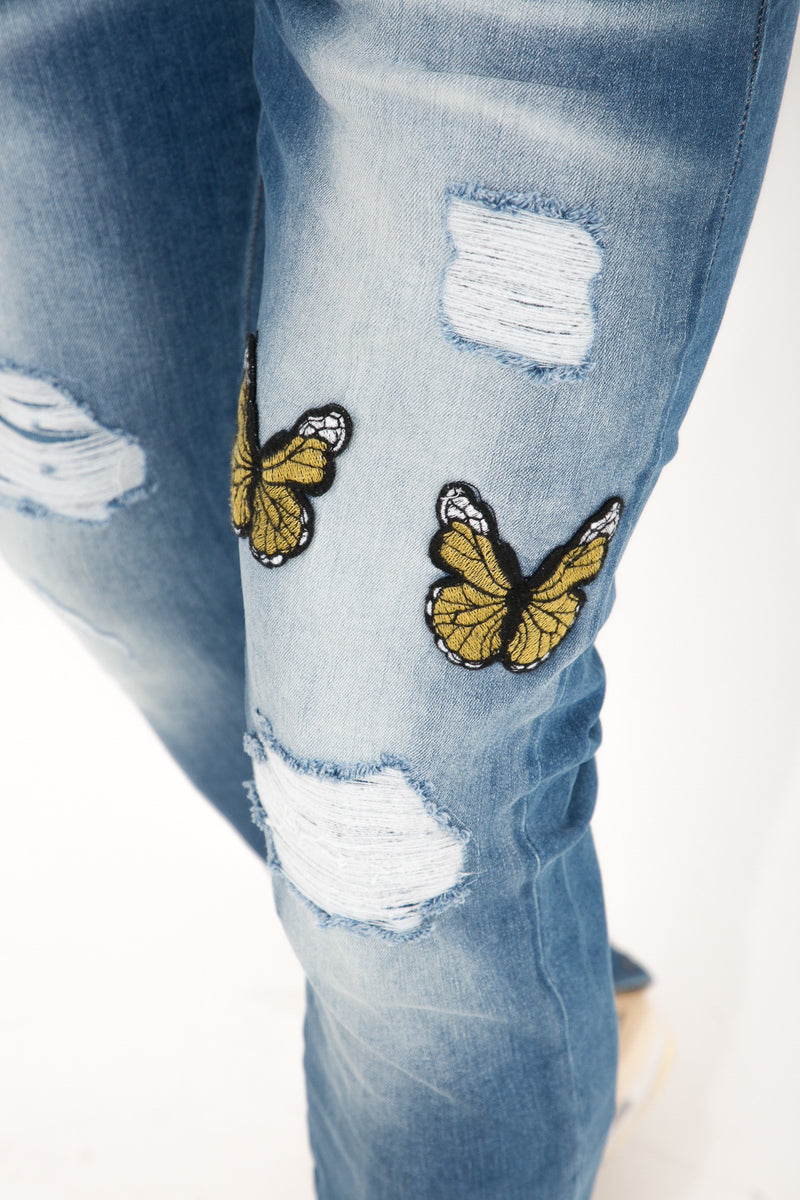 Flared Slim Fit Stretch Jeans Met Ritssluiting & Vlinder Design Voor Heren - Toledo