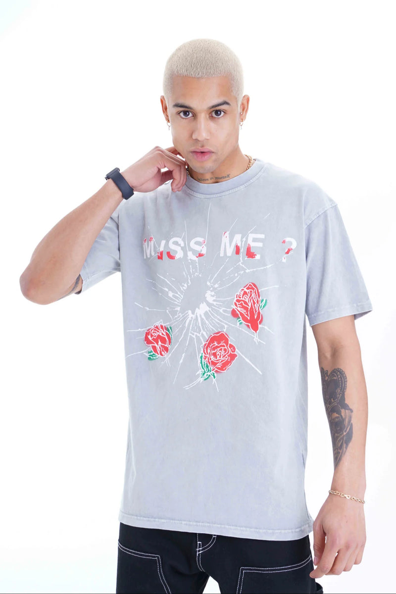 Loose fit t shirt 'Miss Me' oversized shirt met bloemen design