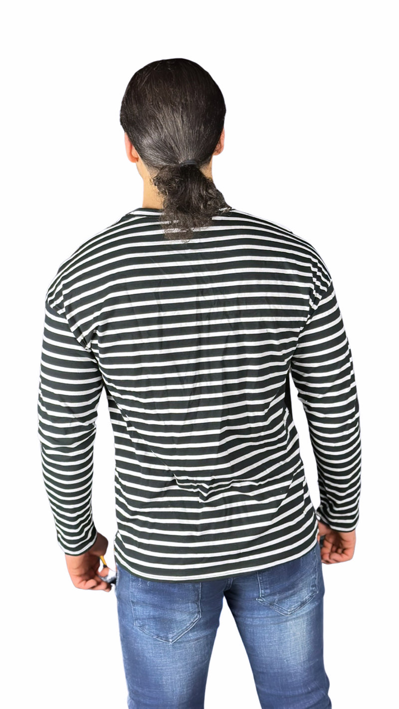 Casual Sweatshirt Met Zwart & Witte Lijnen Voor Heren - Stormy